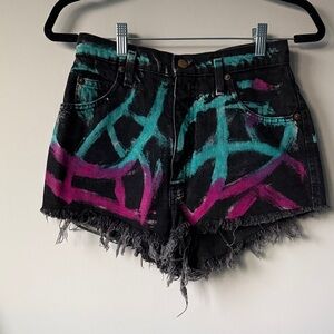 Trendy Black and Teal Women's Jean Shorts